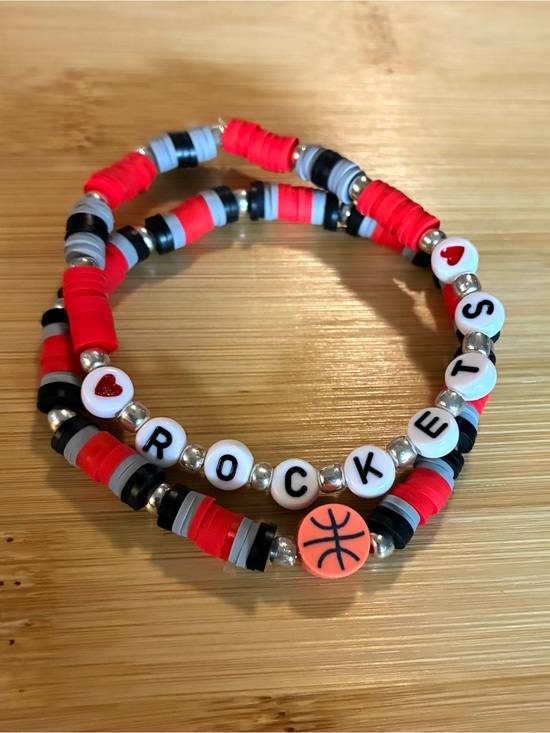 Handmade Jewelry - Rockets Basketball Beaded Stretch Bracelet Set